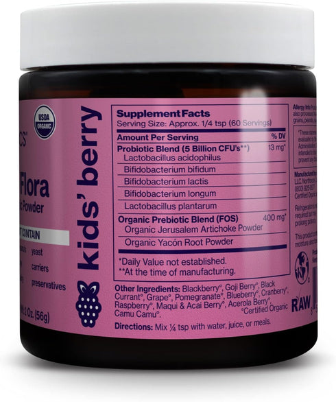 Friendlier Flora - Kids' Berry Probiotic Powder, 5 billion CFUs, 5 Probiotic Strains, Daily Probiotic Supplement for Kids, Non-GMO, Dairy-Free and...