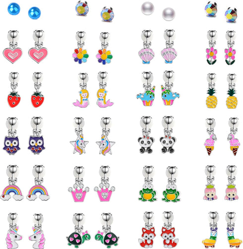 Bevan 24 Pairs Hypoallergenic Clip-on Earrings for Girls Cute Multiple Animal Flamingo Mermaid Butterfly Alpaca Whale Stud Earrings for Little Gir...