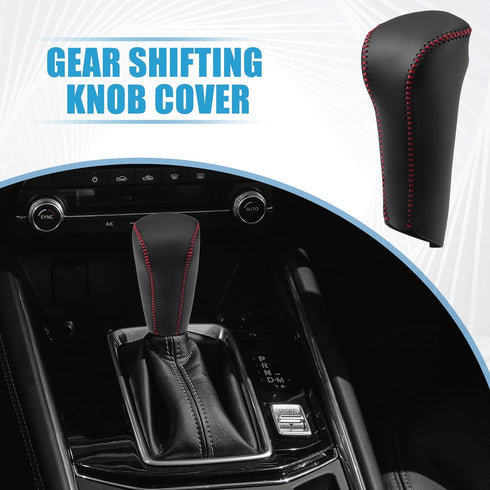 Gear Shift Head Knob Cover Transmission Lever Trim for Honda Civic 2006-2011 for Honda Ciimo 2011-2015 Faux Leather Black Red Stitches...