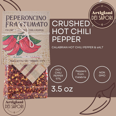 Crushed Hot Chili Pepper Flakes, 3.5 oz Bag, Red Chile Pepper, Spicy Herb Seasoning, Italian Pepperoncino, Packed in Calabria, Artigiani dei Sapor...