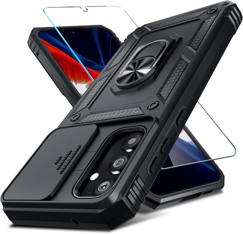 Janmitta for Samsung Galaxy A55 5G Case Built in Slide Camera Lens Cover+Screen Protector+Finger Ring Holder Kickstand,Heavy Duty Shockproof Full ...