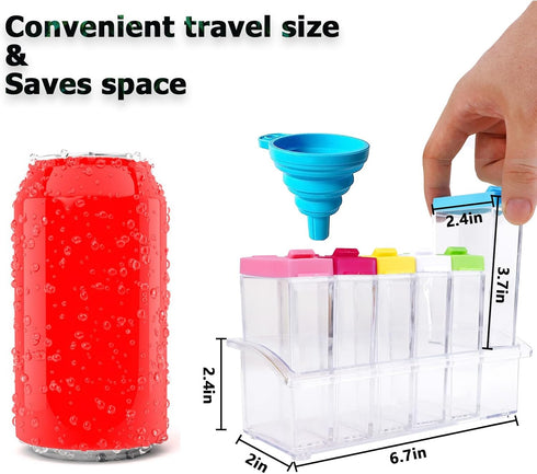 Plastic Spice Shaker Set of 6, Portable Camping Seasoning Salt Kit, Spice Jars with Silicone Funnel, Mini Travel Salt and Pepper Shakers, Multi Sp...