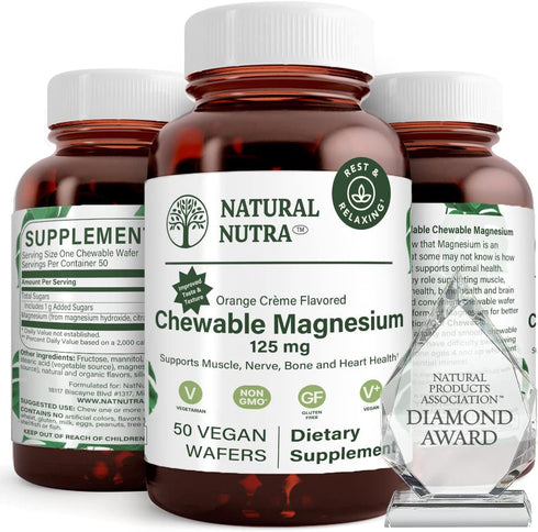 Natural Nutra Chewable Magnesium Supplement with Citrate and Chelate for Kids and Adults, Best Pure Mag Chew for Muscle, Nerve, Bone, and Heart He...