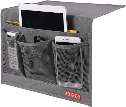 Bedside Caddy,Bedside Organizer Caddy Under Mattress,Holds Magazines,Books (4 Pockets-Grey)...