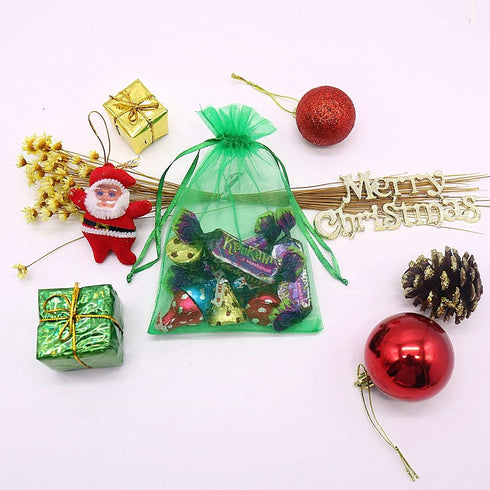 HRX Package 100pcs Organza Drawstring Bags Green, 4 x 6 inch Candy Mesh Gift Bags Jewelry Pouches Small Christmas Sachet...