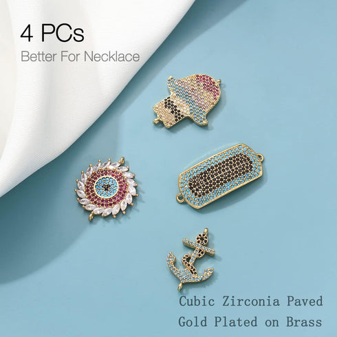 stino 4PCs Zirconia Pendant Charms for Bracelet, Cute Metal Neaklace Charms for Jewelry Making, Bulk Small Keychain Charms Beads Jewelry Making Su...