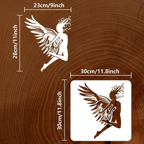 FINGERINSPIRE Woman with Wings Flying Painting Stencil 11.8x11.8 inch Woman with Wings Painting Template Flying Angel Stencil Character Theme Craf...