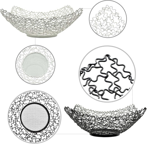 Black Fruit Bowl for Kitchen Counter 8.86 x 3.74 inches, (not large) Decorative Countertop Metal Wire Basket handmade for Fruits, Breads, Snacks...