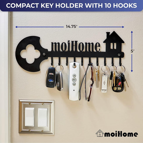 Key Organizer Wall Mount Rack - Decorative 10 Hook Iron Key Ring Holder for Wall - Ideal for Entryway, Front Door, Kitchen, Hallway - Includes Scr...