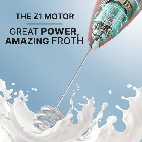 Zulay Kitchen Tornado Whisk Milk Frother Handheld - Coffee Frother Wand With Stand - Triple Whisk Hand Held Drink Mixer - Electric Stirrer Frothin...