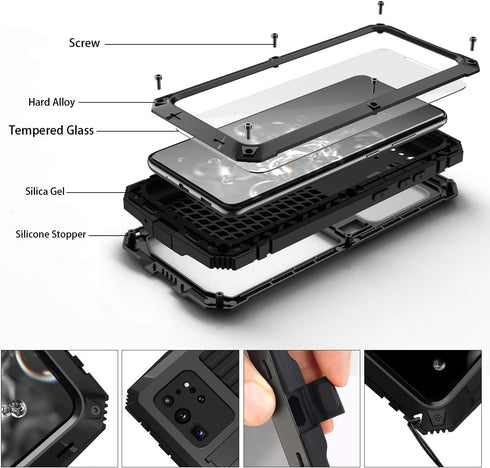 Compatible for Samsung Galaxy S20 Plus Case, Aluminum Metal Gorilla Glass Waterproof Shockproof Military Heavy Duty Sturdy Protector Cover Hard Ca...