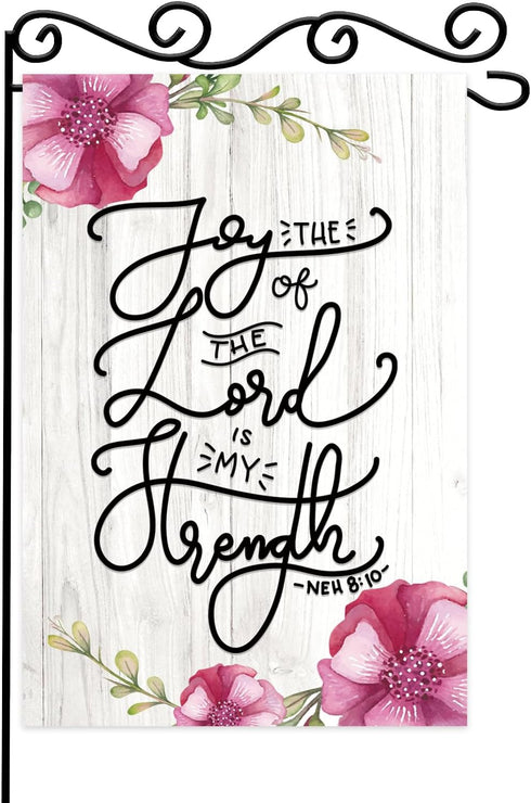 Joy of The Lord is my Strength Garden Flag,Christmas Scripture Typography Design Farmhouse Yard Outdoor Decoration for Homes,Yards and Gardens, Sp...