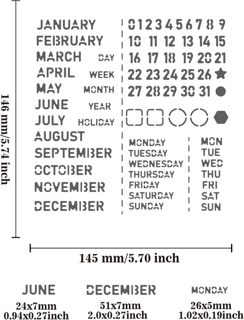 BENECREAT Month Metal Journal Stencil, Calendar Stainless Steel Stencil Template for Notebook Diary Scrapbook, DIY Drawing, Wood Burning, Engravin...