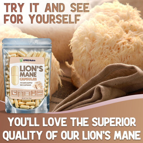 XPRS Nutra Organic Lions Mane Supplement Capsules - 180 Count (90 Day Supply) of Premium Lion's Mane Mushroom Capsules for Mental Clarity, Cogniti...