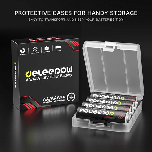 Deleepow Rechargeable AA Batteries Lithium 1.5V 3400mWh, AA Lithium Rechargeable Batteries 4-Pack 1500 Cycle (Only Battery) …...