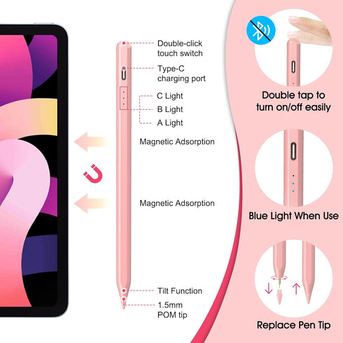 Stylus Pen for iPad,Palm Rejection Tilt Sensitivity Fast Charging Pencil Only Work for 2018 Or Later iPad 10/9/8/7/6th Gen,Pro 12.9&11",Air 5th/4t...