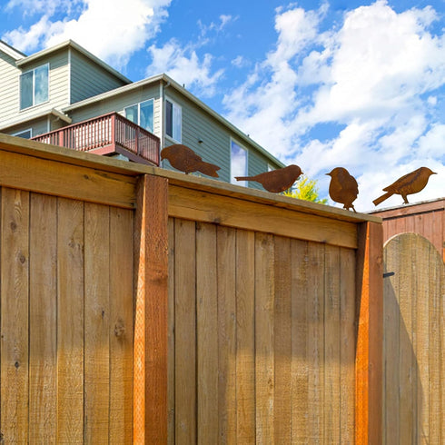 Rusty Birds Decoration, Metal Birds Statues, Lifelike Patina Metal Birds Garden Ornaments Silhouette, Garden Fence Decor Country Yard Art Gardenin...