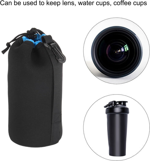 PATIKIL Camera Lens Bag, 3.9" IDx9.8 H Drawstring Lens Pouch with Thick Protective Neoprene, Lens Case for DSLR Camera Lens, Water Coffee Cups, Bl...