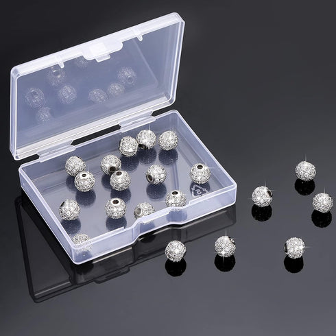 20 Pieces 8 mm Zirconia Cubic Beads, Round Rhinestone Bracelet Spacer Charms,Crystal Zirconia Stones, Ball Beads for Jewelry Making DIY(White)...