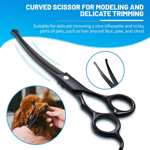 Dog Grooming Kit, 5-in-1 Titanium-plated Stainless Steel Dog Grooming Scissors, Dog Scissors for Grooming with Safety Round Tip, Grooming Scissors...