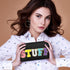 4 Pcs Large Chenille Letter Patch Makeup Bag Skin Stuff Hair Face Bag Preppy Patch Makeup Cosmetic Bag Toiletry Zipper for Women Teen Girl(Fresh C...