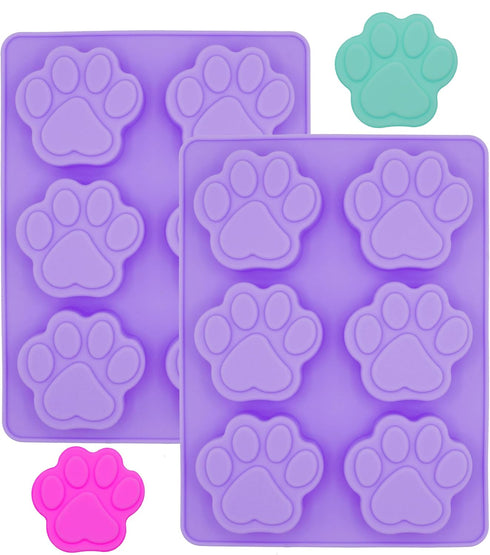Puppy Dog Paw Silicone Mold Tray - Chocolate Candy Making, Oven to Freezer Safe - Food Grade, Homemade Treats, Ice-pops DIY - Set of 2 purple baki...