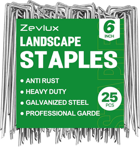 25pcs 6 Inch Garden Landscape Staples 11 Gauge Galvanized Lawn Stakes, Heavy Duty Sod Pins for Fences, Lawns, Weed Barriers, and Landscape Fabrics...