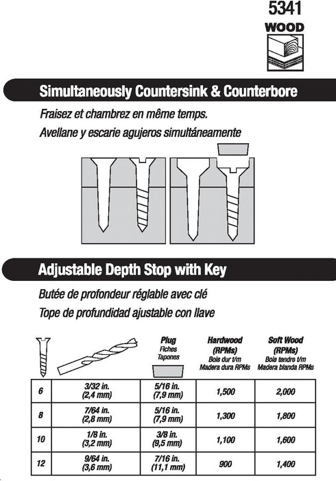 Milescraft 5341 4 pc. CounterBitSet - Countersink Drill Bit Set #6, 8, 10, 12, black...
