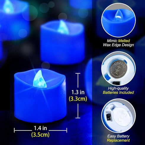 12 Pack Blue Tea Light Candles Battery Operated, Flameless Flickering Blue Votive Tealights for Halloween Wedding Party Christmas Decorations...