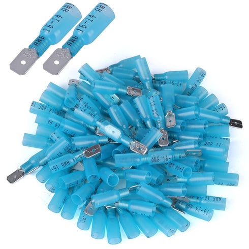 100 PCS 16-14 AWG Waterproof Heat Shrink Quick Disconnect Connectors, Crimp Electrical Wire Male Spade Connectors Insulated Disconnect for Marine ...