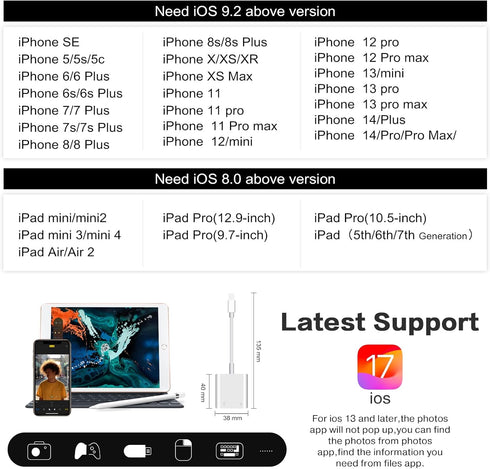 SUNTRSI USB Camera Adapter with Charging Port,Portable USB Female OTG Adapter suitable for iPhone iPad, iPad to USB Adapter Plug and Play Support ...