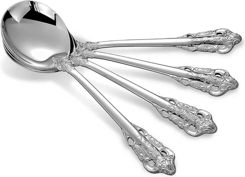 KEAWELL Gorgeous Round Soup Spoon, Set of 4, 18/10 Stainless Steel, Luxury Bouillon Spoon, Dishwasher Safe, Fine Mirror Polished (Silver)...