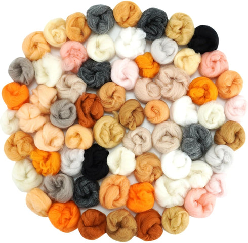 72Pcs Nature Fibre Yarn Roving Felting Spinnings 24 Morandi Color for Felting Yarn Supplies DIY Craft Materials, 3g/Pack...
