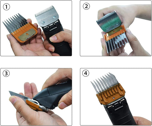 Professional Animal Stainless Steel 4 Color Guide Comb Set for 10#/15#/30#Detachable Blade,Compatible with Andis, Oster A5, Wahl KM Series Guards ...