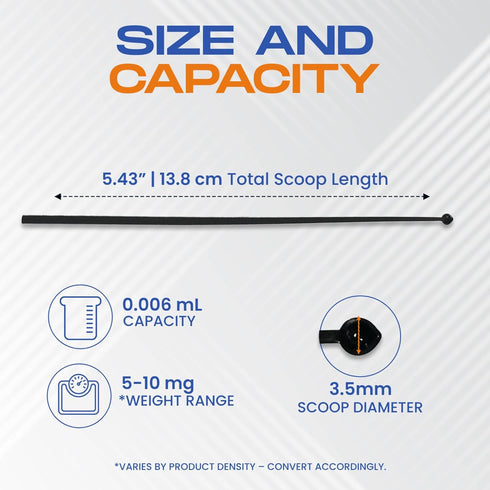 Micro Scoops 5mg to 10mg scoop 25 Count Plastic Milligram Measuring Spoons, 0.006 mL Capacity Micro Scoop, BPA-Free, Static-Free, Long Handled Mil...