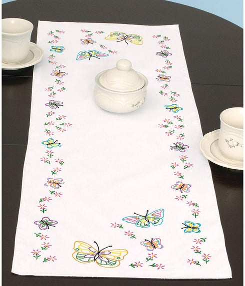 Jack Dempsey Stamped Table Runner/Scarf, 15-Inch by 42-Inch, Fluttering Butterflies...
