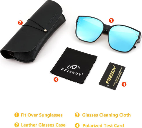 FEISEDY Women Men Polarized Fit Over Sunglasses Oversized Trendy Square Cat Eye Wear Over Glasses B2849...