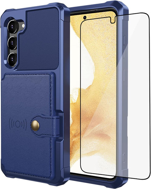 Asuwish Phone Case for Samsung Galaxy S23 Plus S23+ 5G Wallet Cover with Tempered Glass Screen Protector and Credit Card Holder Slot Magnetic Stan...
