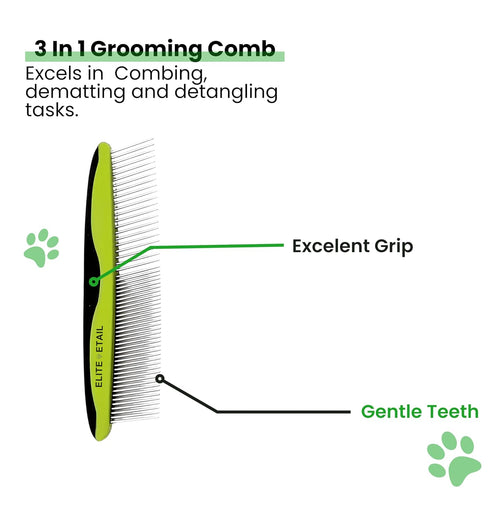 ELITE ETAIL Self Cleaning Pet Hair Brush with Additional Comb and Bath Brush - Skin Friendly Pet Grooming Kit for Dogs and Cats, Detangling, Deshe...