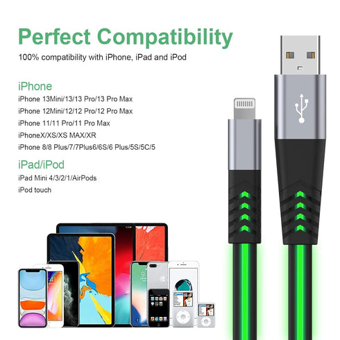 Light up iPhone Charger Cord, 6FT LED Lightning Cables | Apple MFi Certified | USB Fast Charging Cord for Apple iPhone 13 12 11 Pro Max XR XS X/8P...