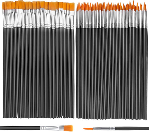 AROIC Small Paint Brushes Bulk,110 Pcs Nylon Hair Paint Brushes with Flat and Round Pointed Acrylic Paint Brushes Set,Craft Paint Brushes for Oil ...