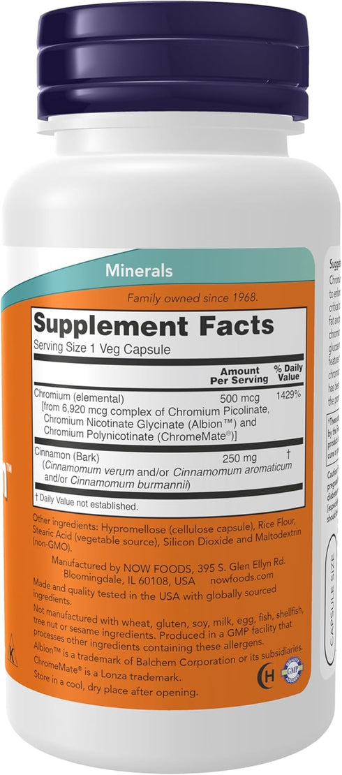 NOW Supplements, Tri-Chromium™ 500 mcg with Cinnamon, Insulin Co-Factor*, 90 Veg Capsules...