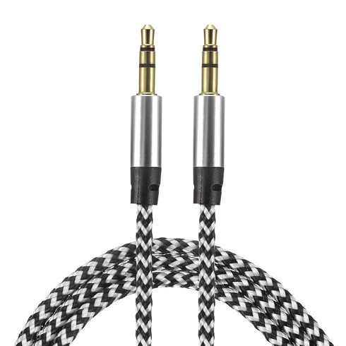 MECCANIXITY Aux Cable 3.5mm Male to Male Nylon Braided 3Ft 3 Pole Hi-Fi Stereo Sound Auxiliary Cord Silver for Earphones, Smart Phones, Home/Car S...