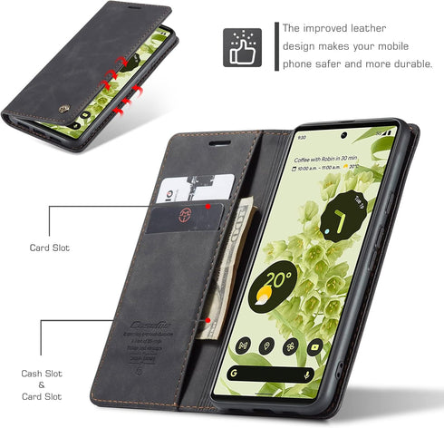 Kowauri for Google Pixel 6 Case,Leather Wallet Case Classic Design with Card Slot and Magnetic Closure Flip Fold Case for Google Pixel 6 2021 (Bla...