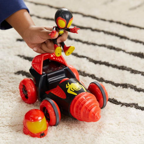 Marvel Spidey and His Amazing Friends Web-Spinners Miles with Drill Spinner, Car Playset with Vehicle, 4-Inch Scale Action Figure and Accessory, T...