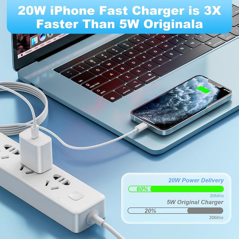 20W USB C Fast Charger, 3-Pack Type C Wall Charger Block with 6FT Long Type C Lightning Cable, Compatible with iPhone 14 13 12 11 XS XR X 8 iPad (...