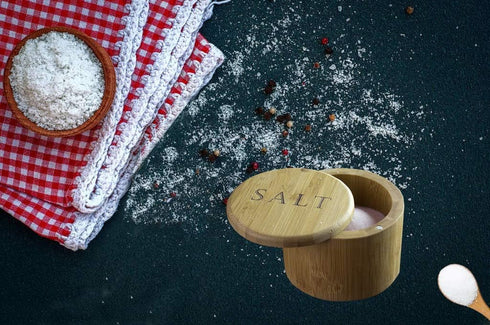 Salt Cellar, Bamboo Salt Box, Salt Container With Spoon, Salt Holder With Lid, Salt Shaker, Cumin and Pepper Bowl with Magnetic Swivel Lid...