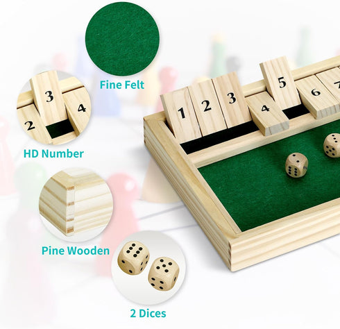 Wooden Shut The Box Game - Dice Game 2 Player,Board Game,Classics Tabletop Version,Popular Pub Game,math,travel for Kids and Adults for Classroom,...