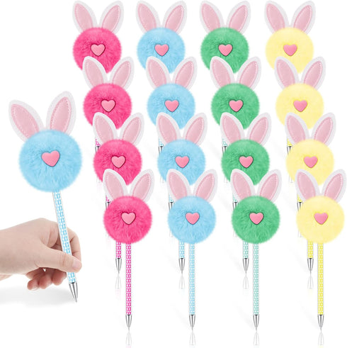 16 Pcs Pom Pom Fluffy Pen Cute Bunny Pen Fur Fuzzy Pen Colorful Novelty Pen Black Ink Easter Pens Cartoon Ballpoint Pens Graduation Gift for Kids ...