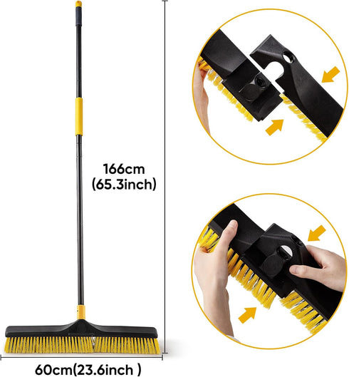 Yocada 24 inch Push Broom Brush 65.3 inch Long Handle Stiff Bristles Heavy-Duty Outdoor Commercial Broom for Cleaning Bathroom Kitchen Patio Garag...